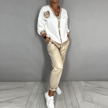 Women's Casual V-Neck Top & High Waist Pants 2-Piece Set — Anniversary Edit