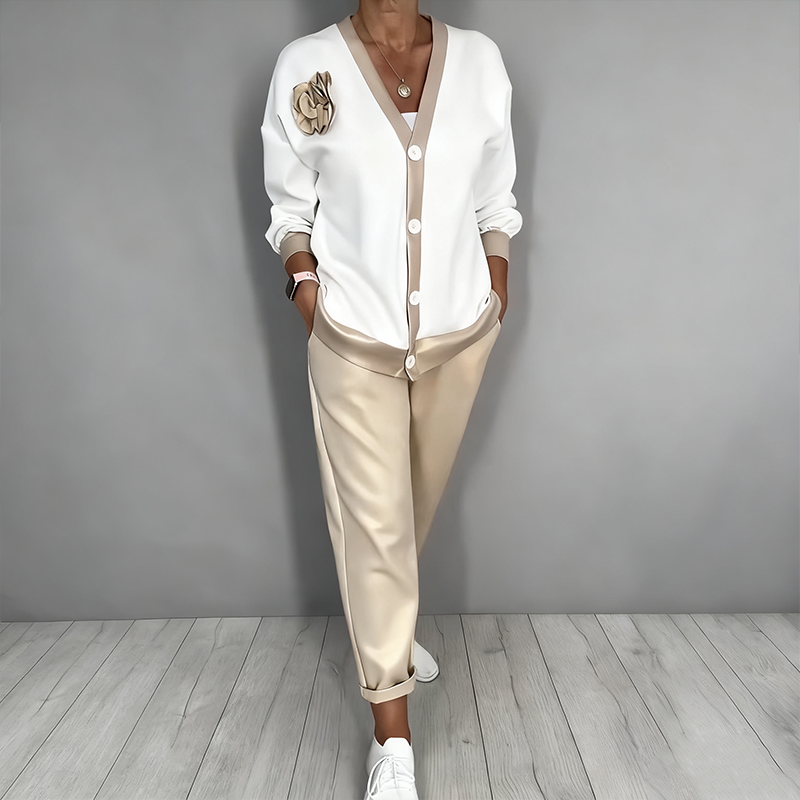 Women's Casual V-Neck Top & High Waist Pants 2-Piece Set — Anniversary Edit
