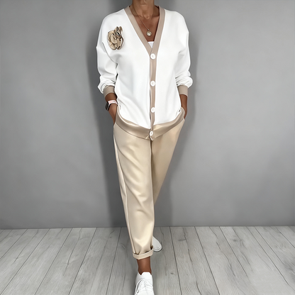 Women's Casual V-Neck Top & High Waist Pants 2-Piece Set — Anniversary Edit
