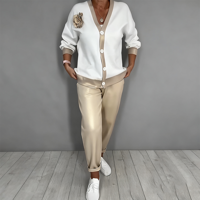 Women's Casual V-Neck Top & High Waist Pants 2-Piece Set — Anniversary Edit