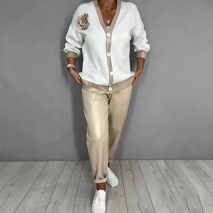 Women's Casual V-Neck Top & High Waist Pants 2-Piece Set — Anniversary Edit