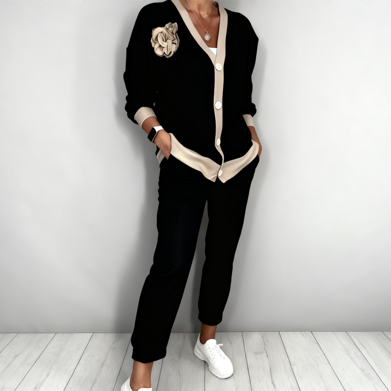 Women's Casual V-Neck Top & High Waist Pants 2-Piece Set — Anniversary Edit